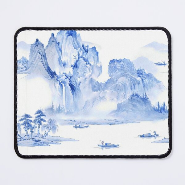 Item preview, Chinoiserie Pattern Fisherman in the Valley Ming Blue designed and sold by PixDezines.