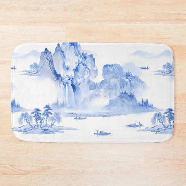 Item preview, Chinoiserie Pattern Fisherman in the Valley Ming Blue designed and sold by PixDezines.
