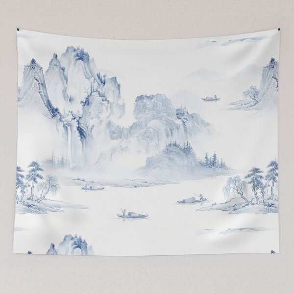 Item preview, Chinoiserie Pattern Fisherman in the Valley designed and sold by PixDezines.