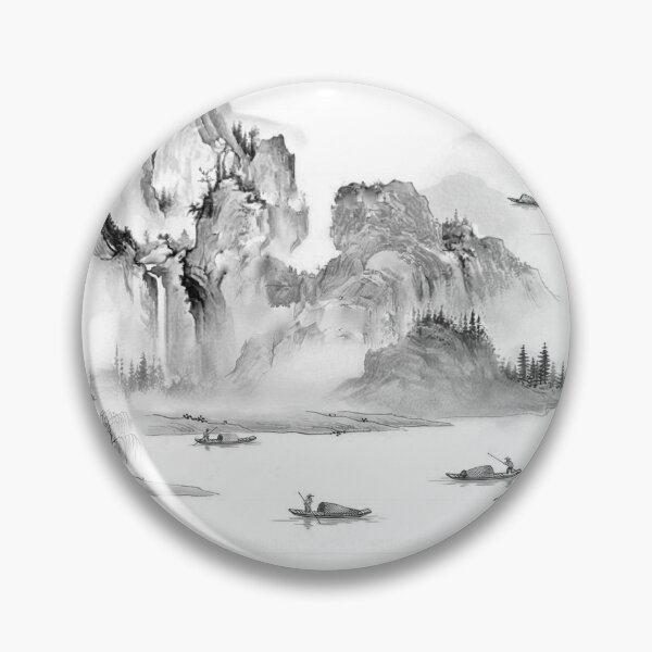 Item preview, Chinoiserie Pattern Fisherman in the Valley Black Ink designed and sold by PixDezines.