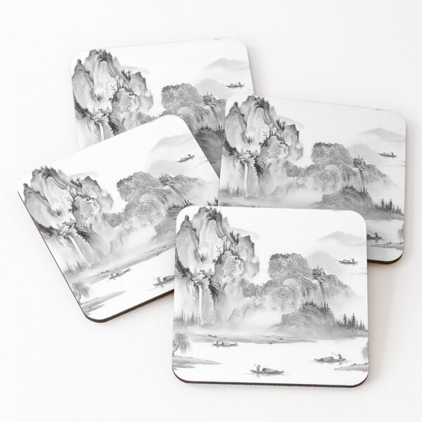 Item preview, Chinoiserie Pattern Fisherman in the Valley Black Ink designed and sold by PixDezines.