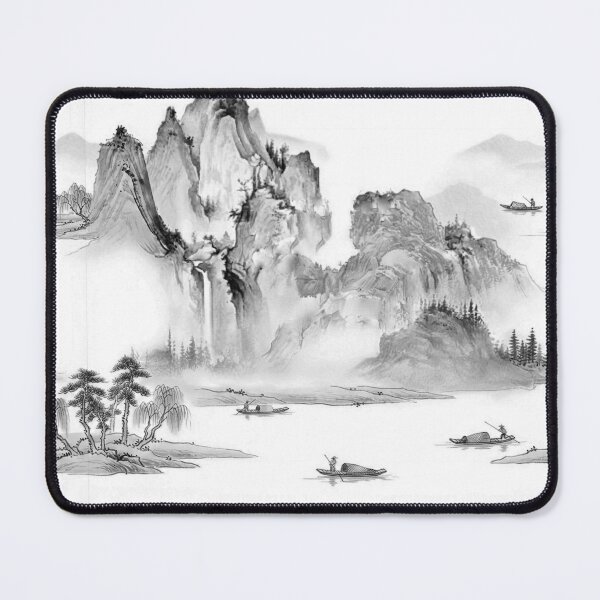 Item preview, Chinoiserie Pattern Fisherman in the Valley Black Ink designed and sold by PixDezines.