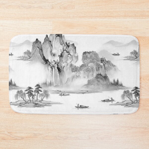 Item preview, Chinoiserie Pattern Fisherman in the Valley Black Ink designed and sold by PixDezines.