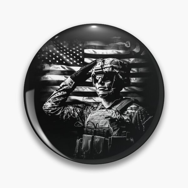 Item preview, Saluting Soldier with American Flag Black and White Military Art designed and sold by inkoutninja.