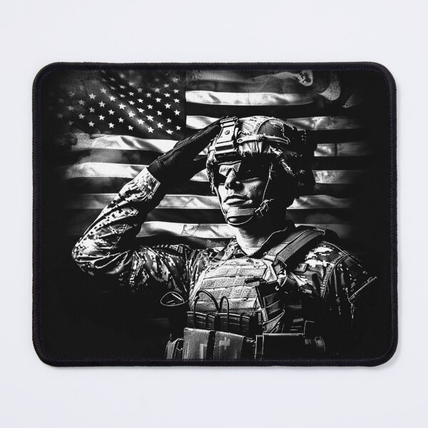 Item preview, Saluting Soldier with American Flag Black and White Military Art designed and sold by inkoutninja.