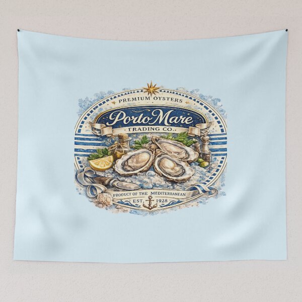 Item preview, Porto Mare Premium Oysters Vintage Mediterranean Illustration designed and sold by NinaVibeStudio.