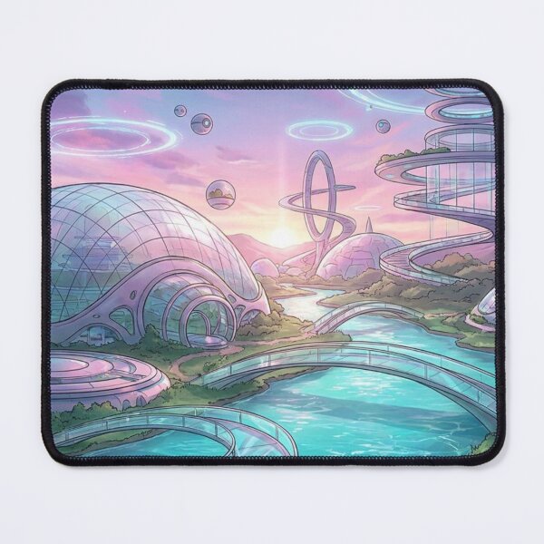 Item preview, Futuristic spherical city on the turquoise lake designed and sold by rolfzogg.