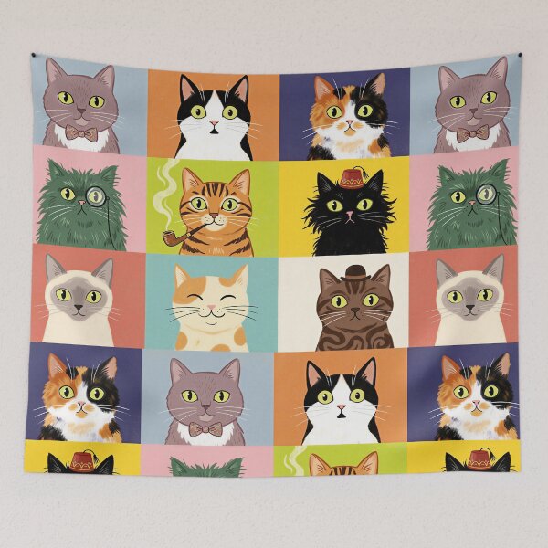 Item preview, Quirky Cat Portraits Colorful Grid Sticker designed and sold by Timegraf.