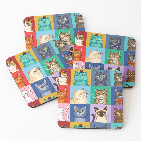 Item preview, Quirky Cat Portraits Colorful Grid Sticker designed and sold by Timegraf.