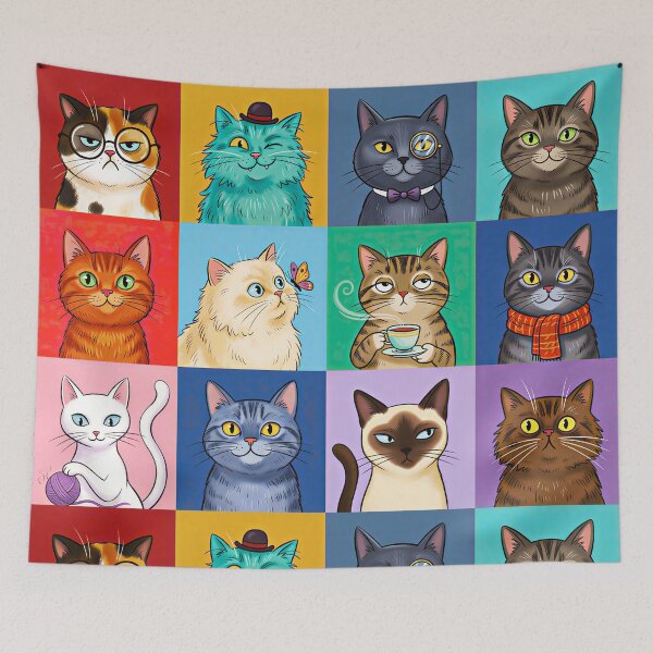Item preview, Quirky Cat Portraits Colorful Grid Sticker designed and sold by Timegraf.