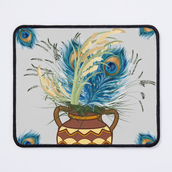 Item preview, Peacock Feather Bouquet in Terracotta Jug with Wheat and Grass designed and sold by Extremeallie.