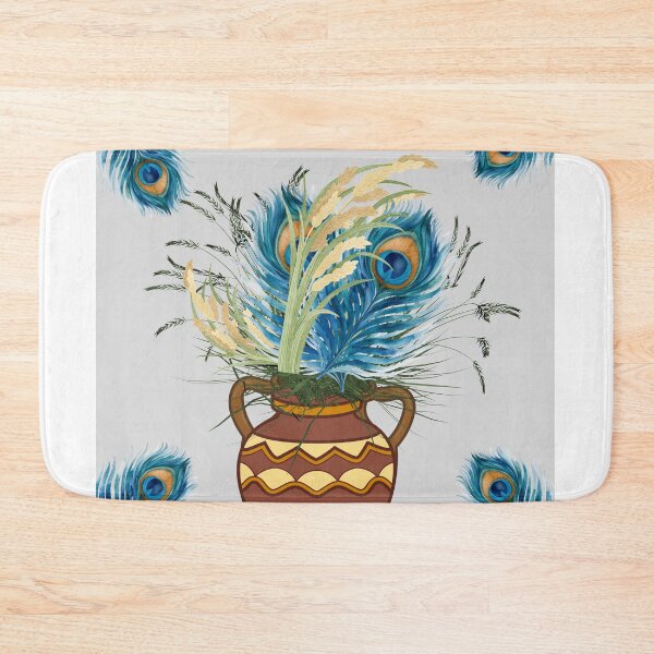 Item preview, Peacock Feather Bouquet in Terracotta Jug with Wheat and Grass designed and sold by Extremeallie.