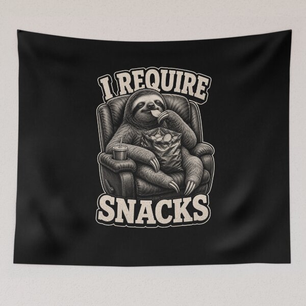 Item preview, I REQUIRE SNACKS Funny Sloth Eating Chips Lounging designed and sold by snowry.