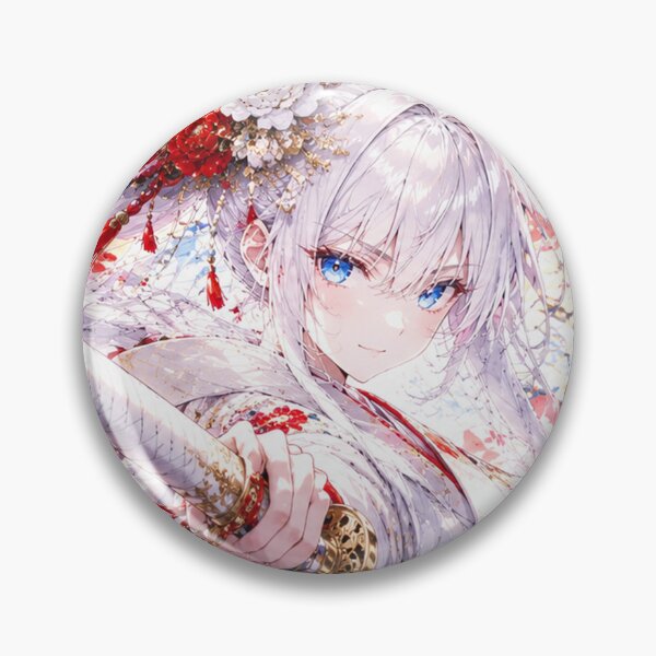 Item preview, White Haired Anime Samurai with Cherry Blossoms designed and sold by Japan-kanji-ya.