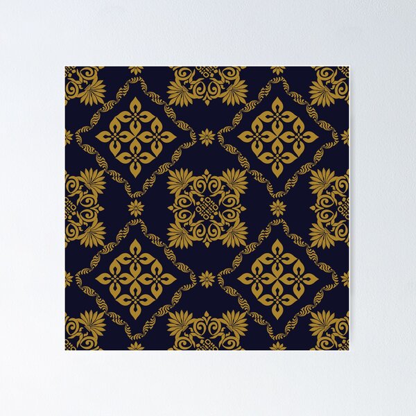 Item preview, Elegant Navy Blue and Gold Vintage Damask Pattern designed and sold by Aumpuk.