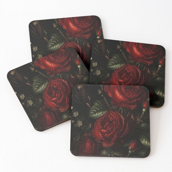 Item preview, Moody Vintage LMoody Dark Botanical Crimson Roses Dutch Golden Age Wall Artandscape Misty Pine Forest Oil Painting Print designed and sold by Gameshalah's Designs Hub.