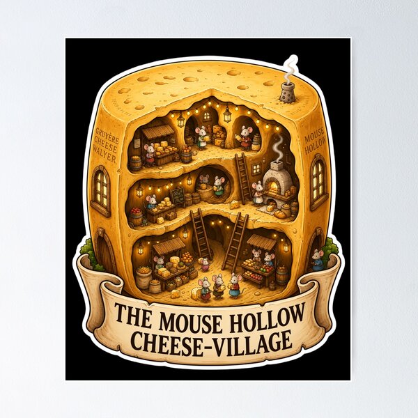 Item preview, The Mouse Hollow Cheese Village | Mouse Cheese Shop | Cozy Mouse Town | Swiss Cheese House | Whimsical Woodland Fantasy | Cottagecore Art designed and sold by MrDev.