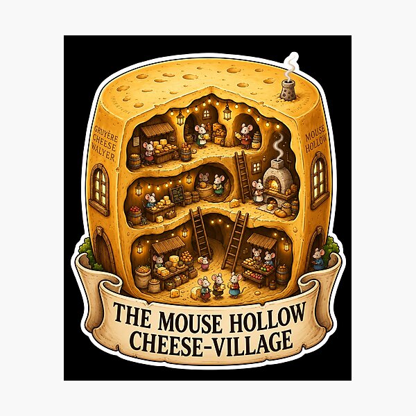 Item preview, The Mouse Hollow Cheese Village | Mouse Cheese Shop | Cozy Mouse Town | Swiss Cheese House | Whimsical Woodland Fantasy | Cottagecore Art designed and sold by MrDev.