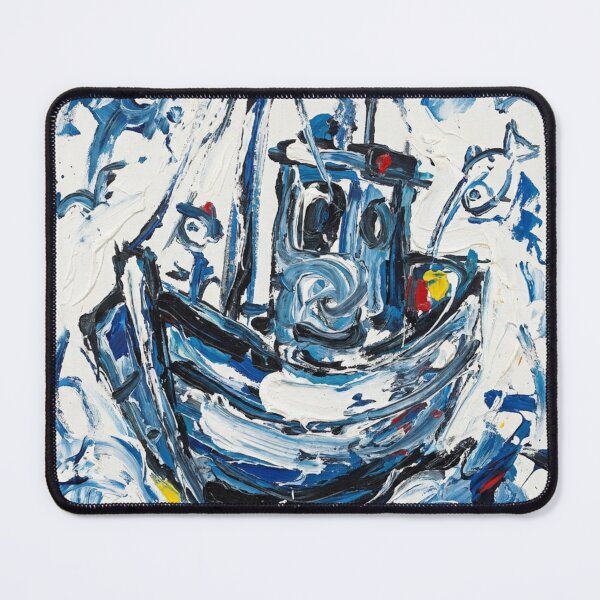 Item preview, Vibrant Abstract Fishing Boat CoBrA Movement Expressionist Painting designed and sold by OddlySticky.