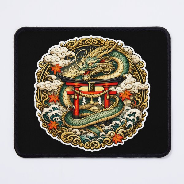 Item preview, Guardian Dragon of the Sacred Torii | Japanese Dragon | Shinto Shrine | Oriental Fantasy | Autumn Maple | Mythical Guardian Art designed and sold by MrDev.