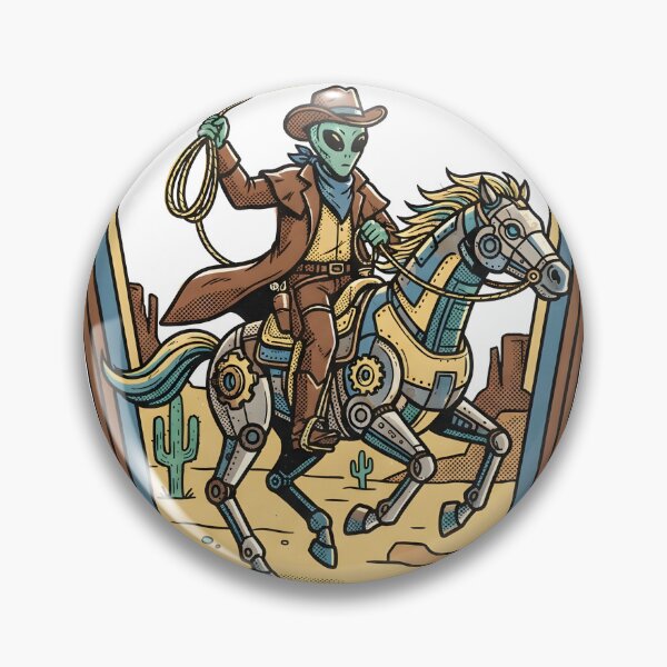 Item preview, Alien Cowboy Riding Cyber Horse Retro Sci Fi Western Graphic designed and sold by DuckOddity.