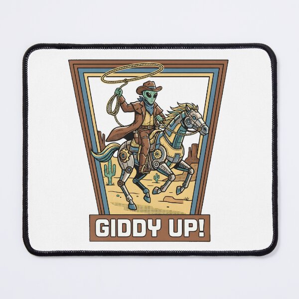 Item preview, Alien Cowboy Riding Cyber Horse Retro Sci Fi Western Graphic designed and sold by DuckOddity.