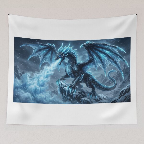 Item preview, Epic Ice Dragon Fantasy Art | Frost Dragon Breathing Frozen Mist | Winter Dragon Illustration designed and sold by DragonSerpent Ink.