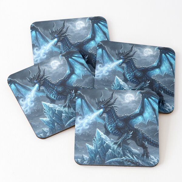 Item preview, Ice Dragon Under the Moon – Epic Frozen Fantasy Dragon Art designed and sold by DragonSerpent Ink.