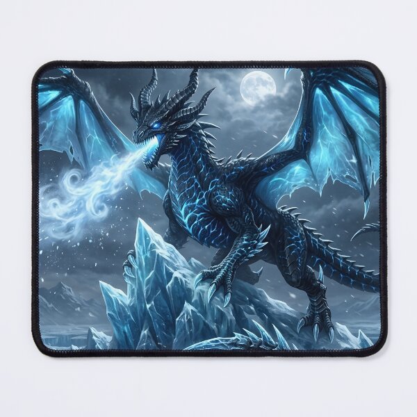 Item preview, Ice Dragon Under the Moon – Epic Frozen Fantasy Dragon Art designed and sold by DragonSerpent Ink.