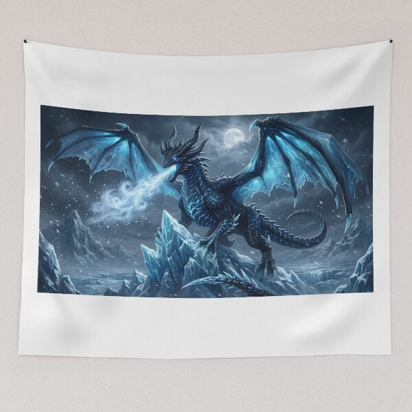 Item preview, Ice Dragon Under the Moon – Epic Frozen Fantasy Dragon Art designed and sold by DragonSerpent Ink.