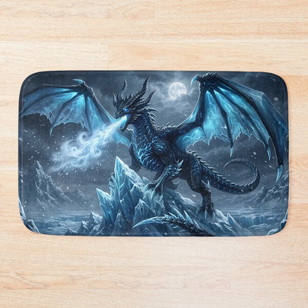 Item preview, Ice Dragon Under the Moon – Epic Frozen Fantasy Dragon Art designed and sold by DragonSerpent Ink.