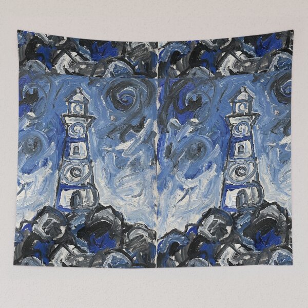 Item preview, Vibrant CoBrA Movement Inspired Nautical Lighthouse Expressionist Fine Art designed and sold by OddlySticky.