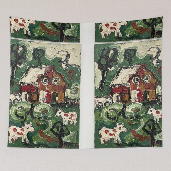 Item preview, Vibrant CoBrA Expressionist Abstract Farm and Countryside Oil Painting designed and sold by OddlySticky.