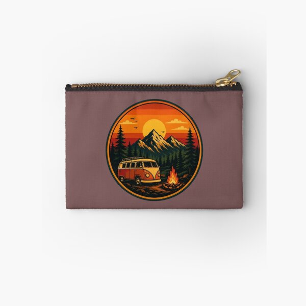 Item preview, The Urban Explorer | Vintage Vanlife Campfire Sunset Mountain Badge designed and sold by The Urban Explorer.