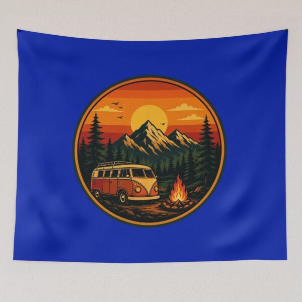 Item preview, The Urban Explorer | Vintage Vanlife Campfire Sunset Mountain Badge designed and sold by The Urban Explorer.