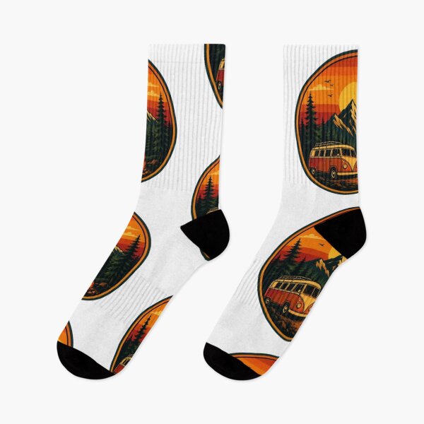 Item preview, The Urban Explorer | Vintage Vanlife Campfire Sunset Mountain Badge designed and sold by The Urban Explorer.
