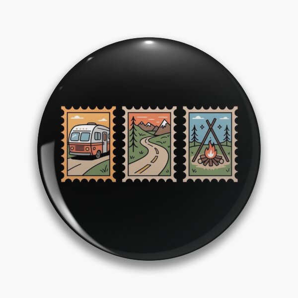 Item preview, Camping Adventure Postage Stamps – Retro RV, Mountain Trail & Campfire Design designed and sold by Palette & Hue.