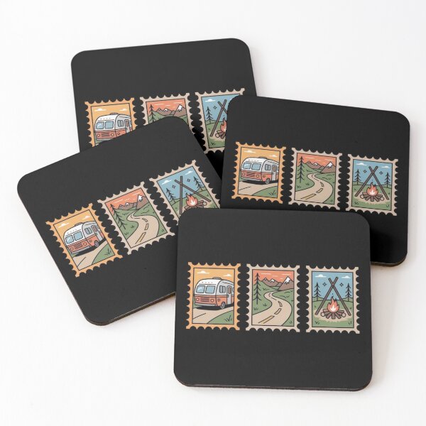 Item preview, Camping Adventure Postage Stamps – Retro RV, Mountain Trail & Campfire Design designed and sold by Palette & Hue.