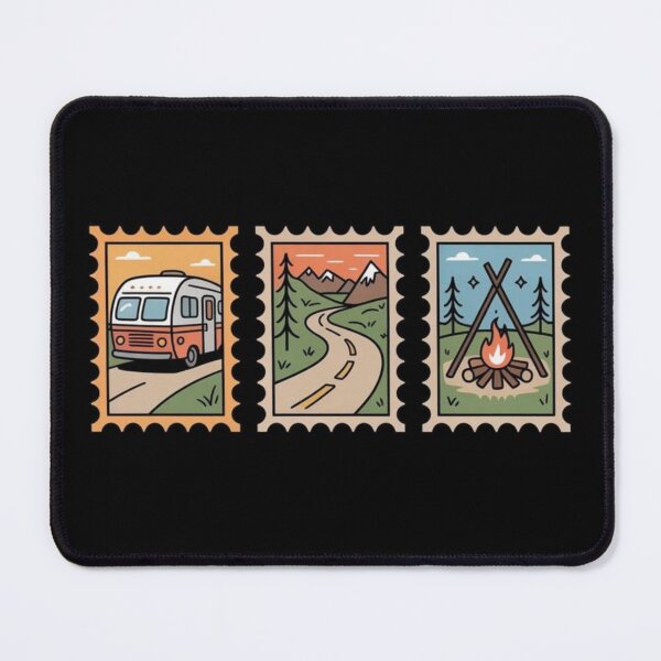Item preview, Camping Adventure Postage Stamps – Retro RV, Mountain Trail & Campfire Design designed and sold by Palette & Hue.