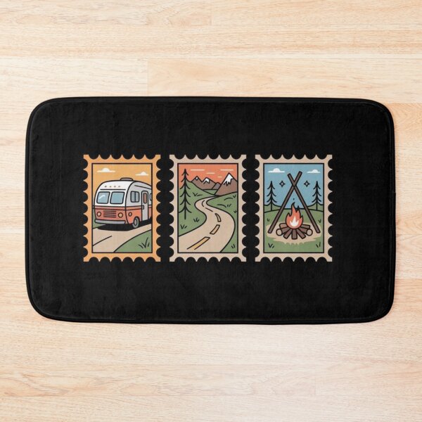 Item preview, Camping Adventure Postage Stamps – Retro RV, Mountain Trail & Campfire Design designed and sold by Palette & Hue.