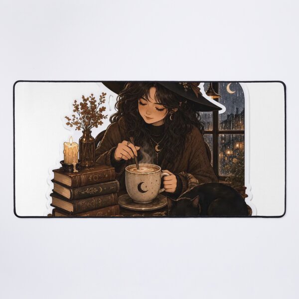 Item preview, Cozy Dark Academia Coffee Shop Witch Potion Latte Rainy Window Spell Book Emblem designed and sold by StickyGuys.