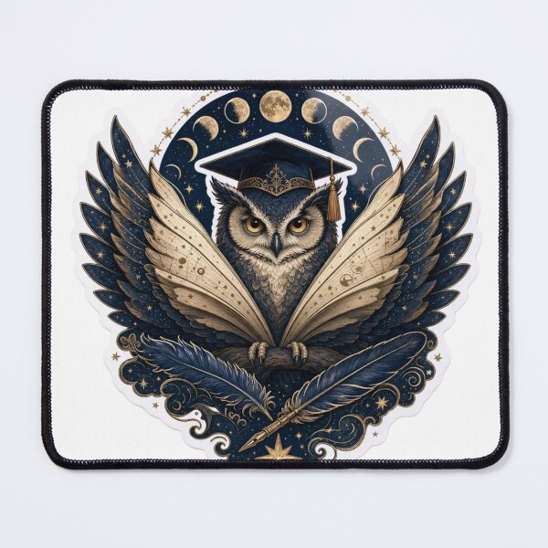 Item preview, Dark Academia Celestial Owl Scholar Moon Phases Open Book Quill Bookish Emblem designed and sold by StickyGuys.