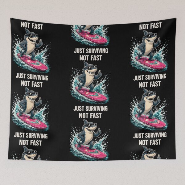 Item preview, Not Fast Just Surviving Funny Surfing Shark vintage designed and sold by CF_VintageDesign.