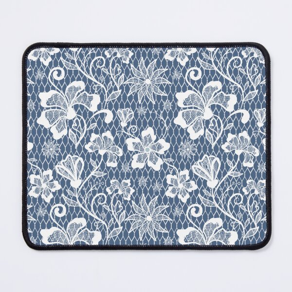 Item preview, Elegant White Floral Lace Pattern on Dusty Blue designed and sold by Aumpuk.