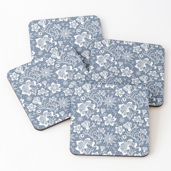 Item preview, Elegant White Floral Lace Pattern on Dusty Blue designed and sold by Aumpuk.