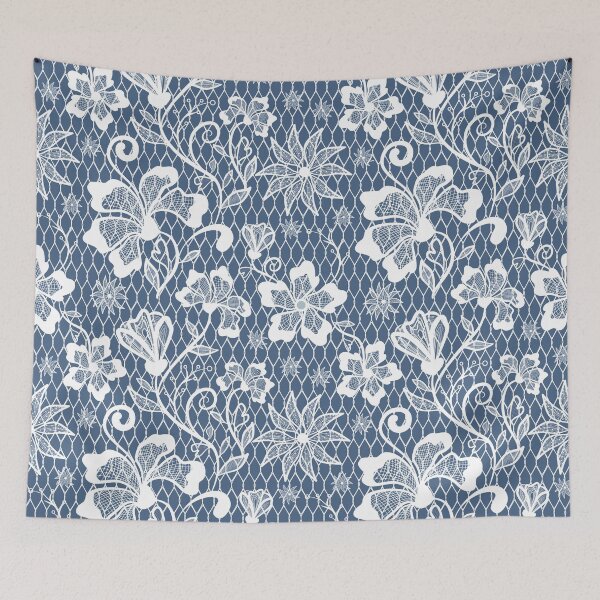 Item preview, Elegant White Floral Lace Pattern on Dusty Blue designed and sold by Aumpuk.
