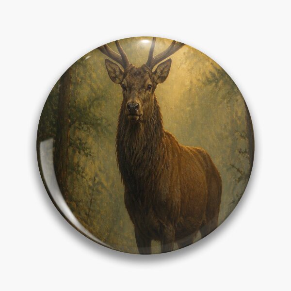 Aperçu de l'œuvre Cerf majestueux dans la forêt, brumeuse, reproduction d'une peinture à l'huile classique et ancienne créée et vendue par Gameshalah's Designs Hub.
