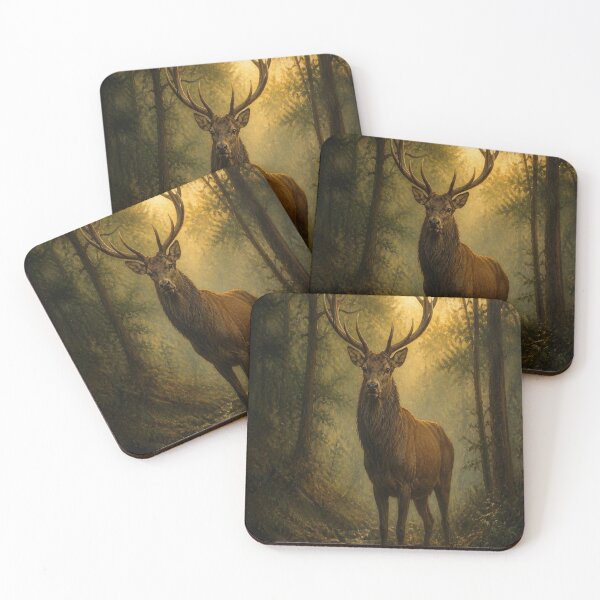 Item preview, Majestic Forest Stag in Fog Classic Antique Oil Painting Print designed and sold by Gameshalah's Designs Hub.