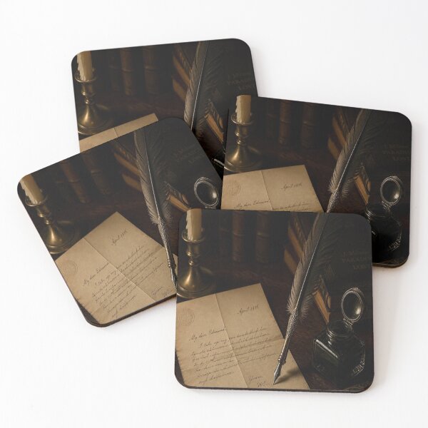 Item preview, Vintage Quill Pen and Inkwell Dark Academia Still Life Art designed and sold by Gameshalah's Designs Hub.