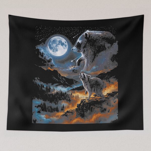 Item preview, Wilderness Full Moon Bear Wolf Nature Wildlife Animal Lover designed and sold by Hugosploosh.
